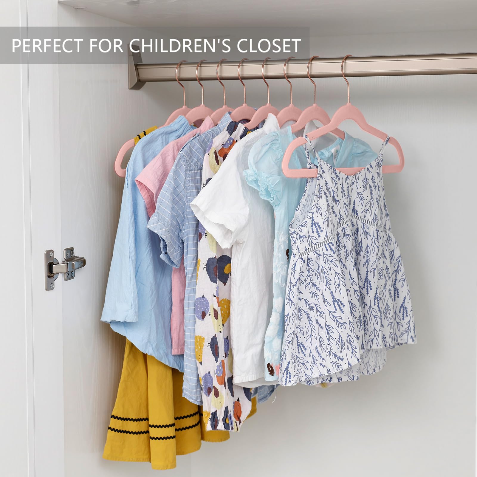 Mizgi Premium Kids Velvet Hangers (Pack Of 50) 14'' Wide With Copper Rose Gold Hooks,Space Saving,Nonslip Huggable Closet Hanger